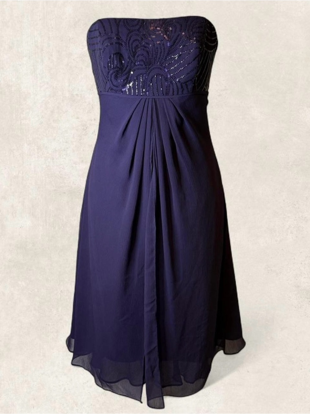 David's Bridal Strapless Purple Sequined Bodice Chiffon Dress